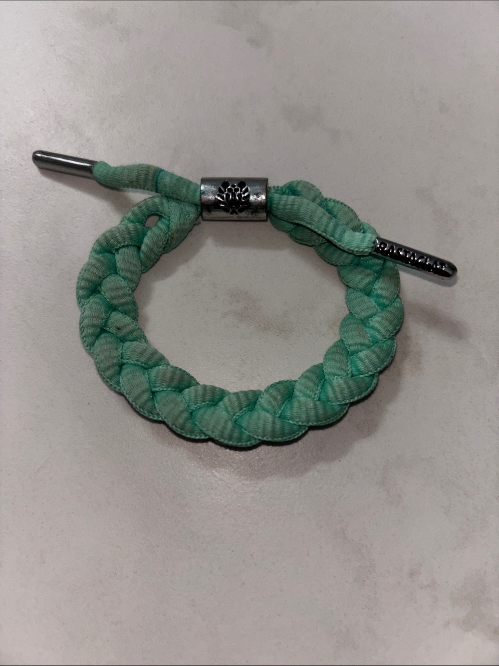 Braided Mint Green Men’s Wrist Bracelet with Silver Accents
